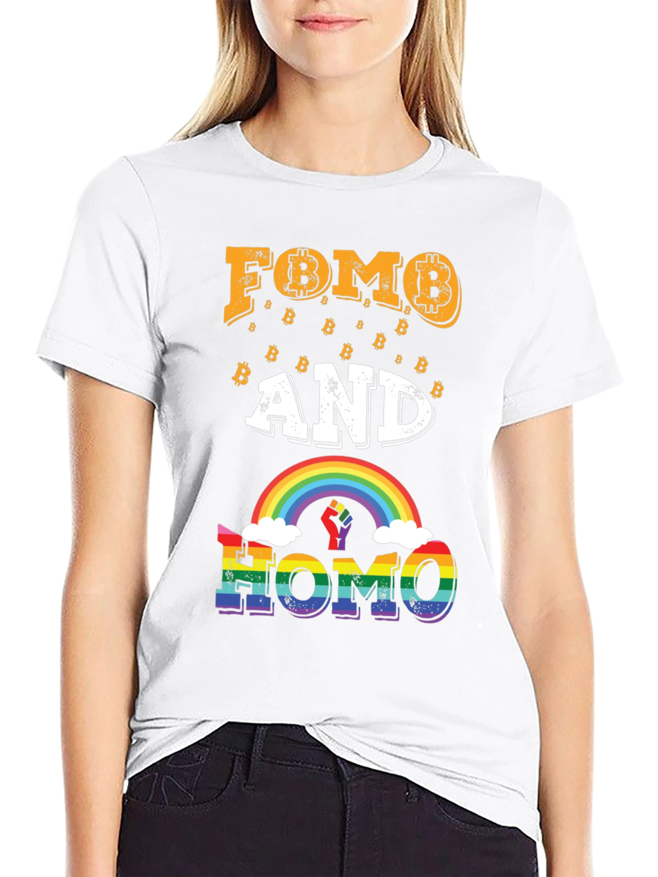 FOMO and HOMO Bitcoin Rainbow Graphic Tee