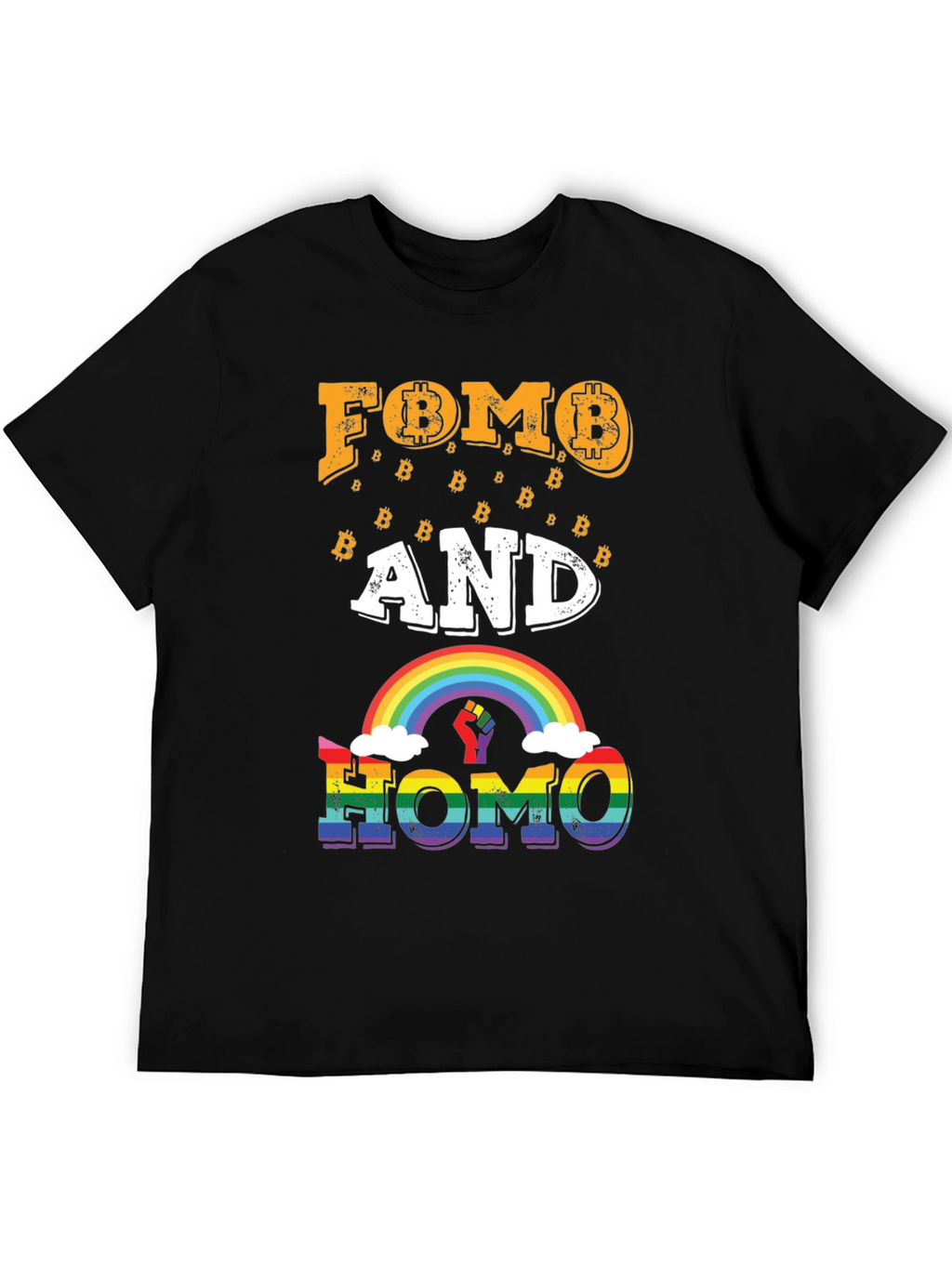 FOMO and HOMO Bitcoin Rainbow Graphic Tee