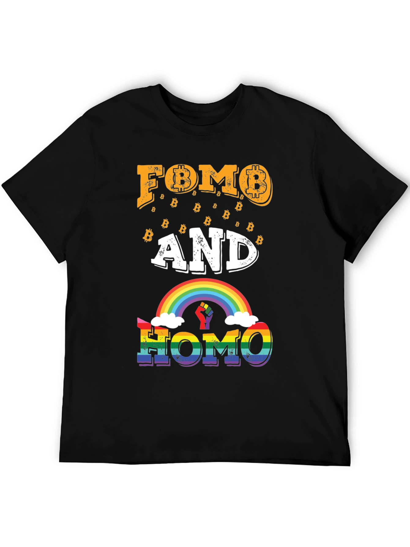 FOMO and HOMO Bitcoin Rainbow Graphic Tee