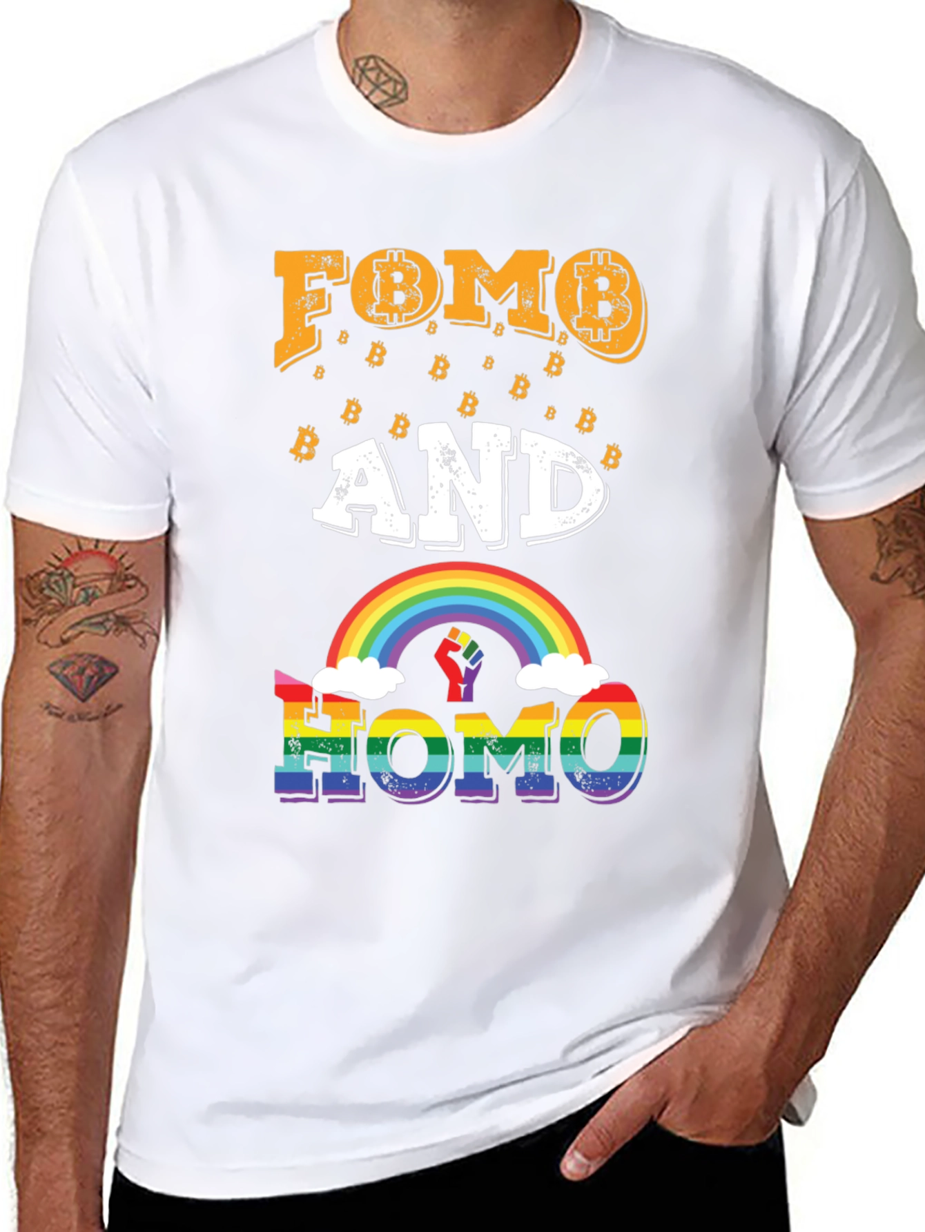 FOMO and HOMO Bitcoin Rainbow Graphic Tee