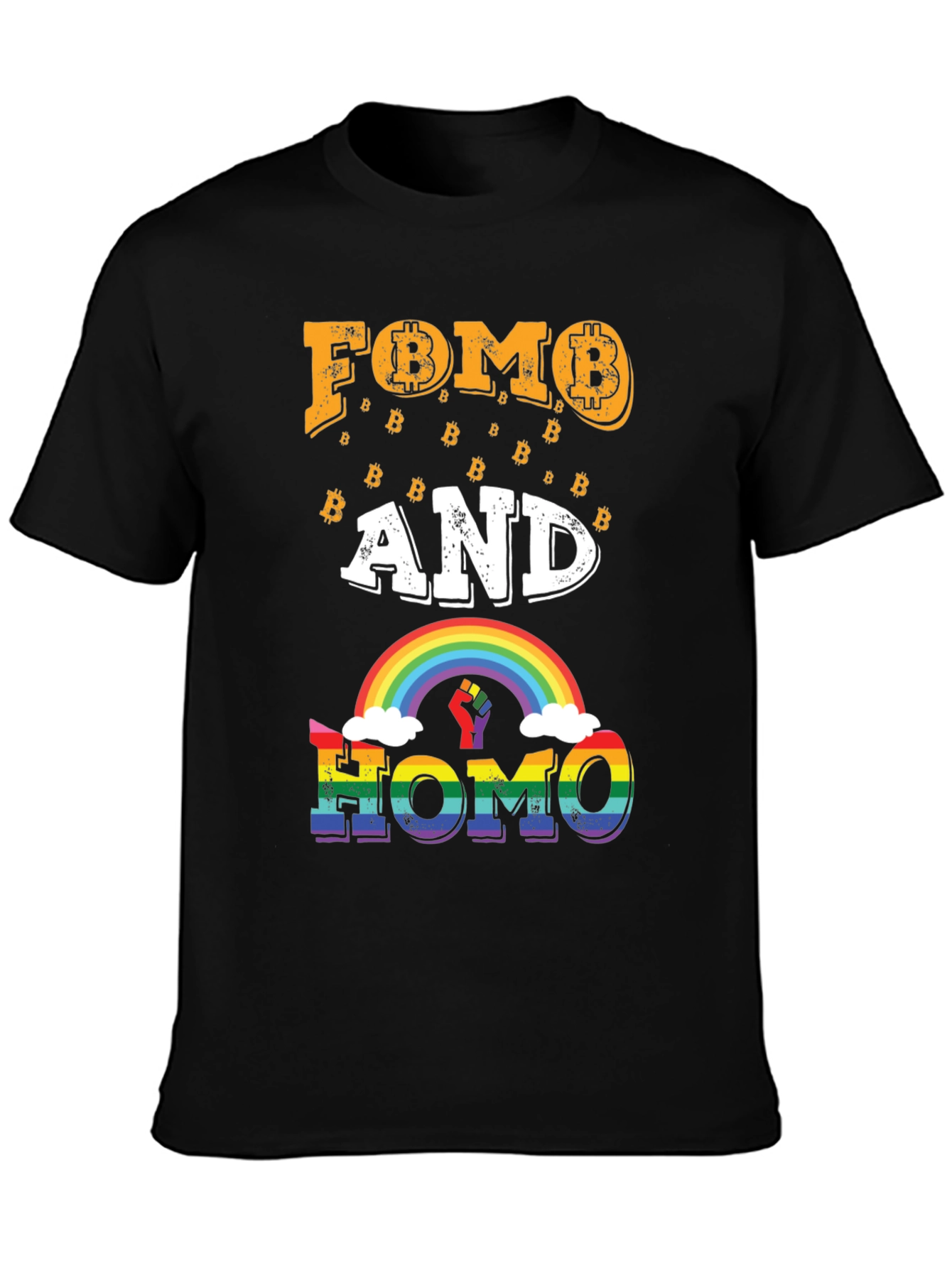 FOMO and HOMO Bitcoin Rainbow Graphic Tee
