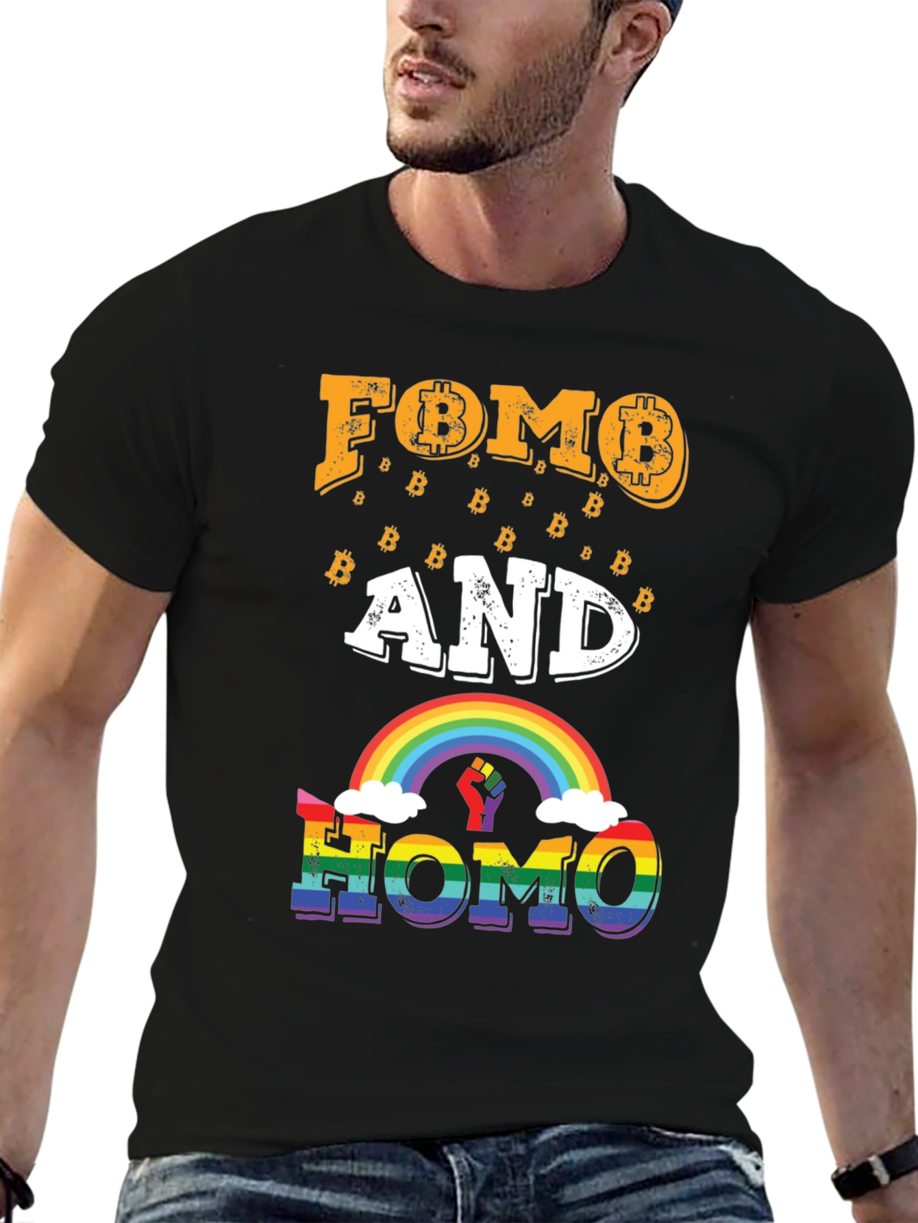 FOMO and HOMO Bitcoin Rainbow Graphic Tee