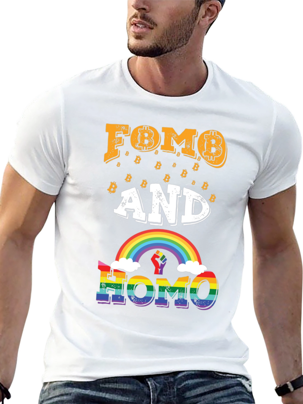FOMO and HOMO Bitcoin Rainbow Graphic Tee