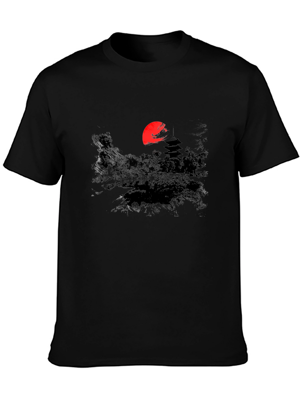 Japanese Sunset Graphic Tee - Black Cotton T-Shirt