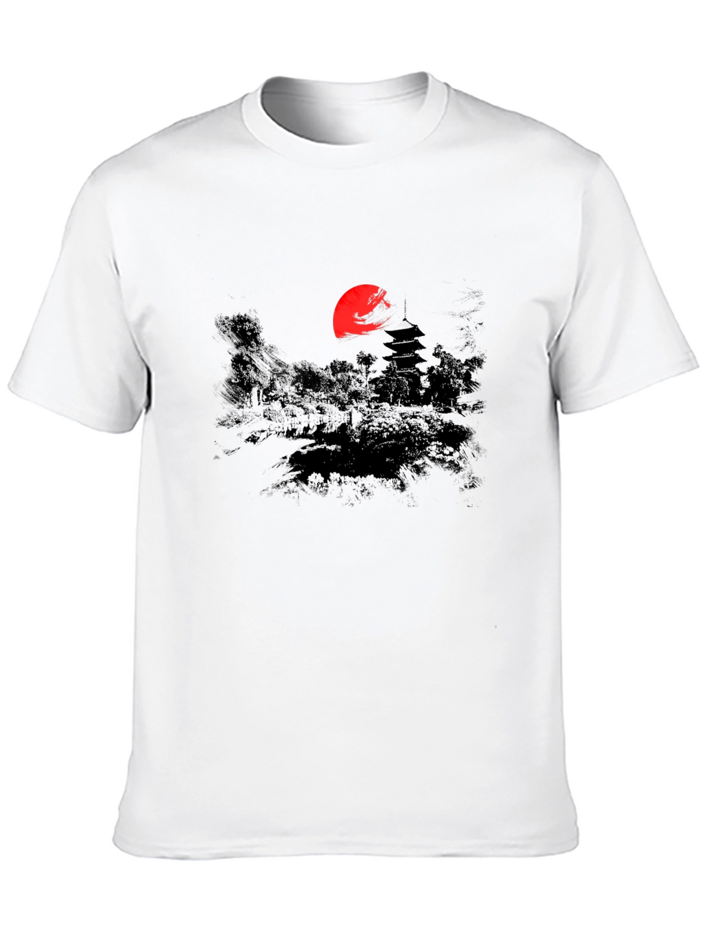 Japanese Sunset Graphic Tee - Black Cotton T-Shirt