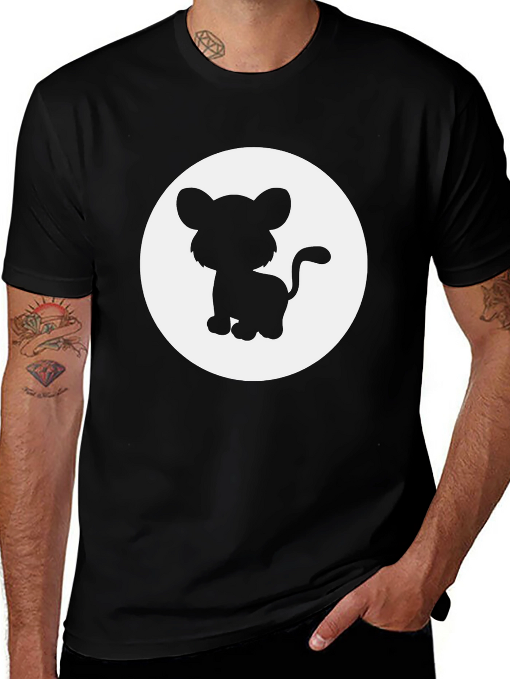 Cute Lion Cub Graphic Tee - Black T-Shirt
