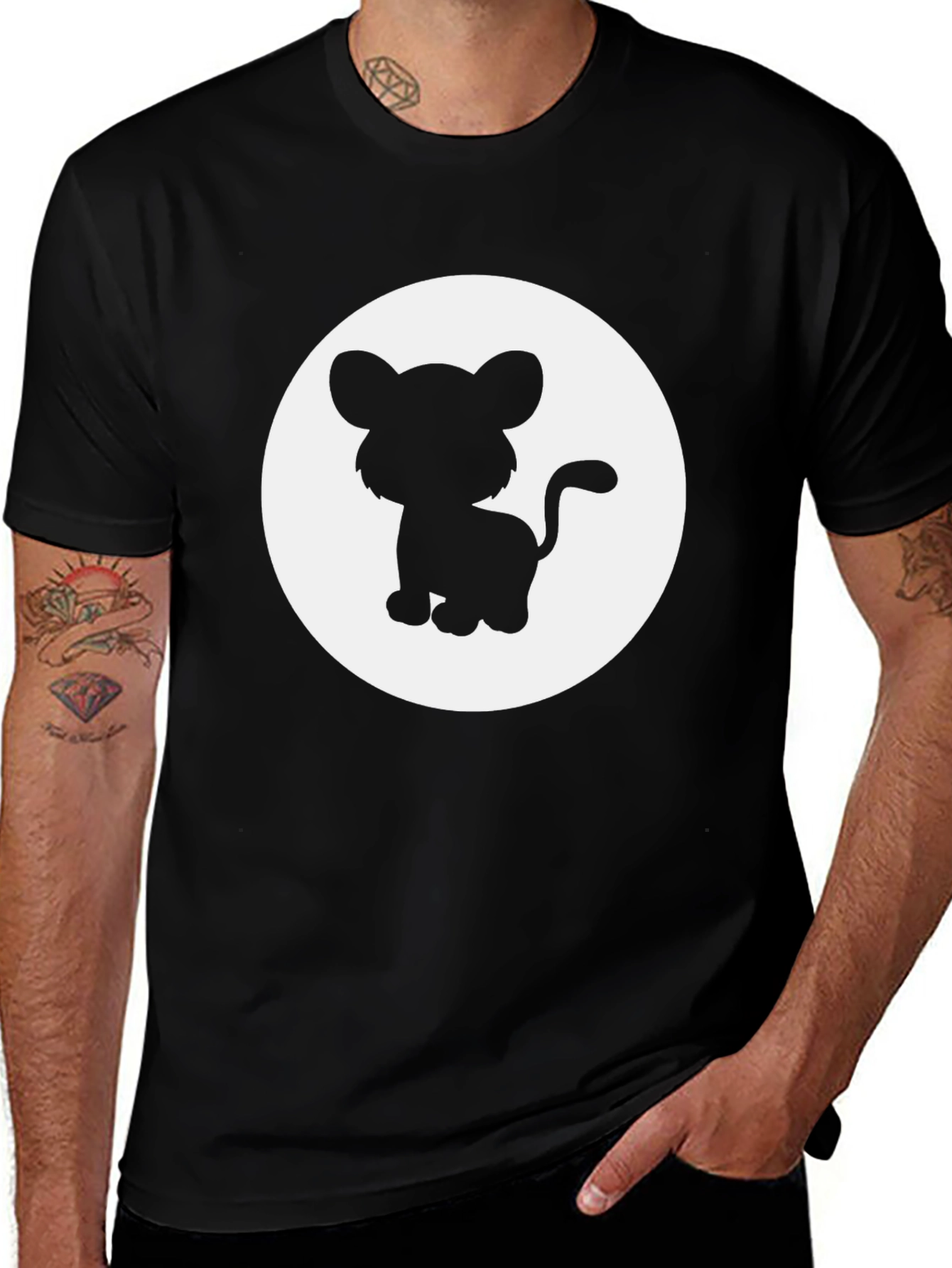 Cute Lion Cub Graphic Tee - Black T-Shirt