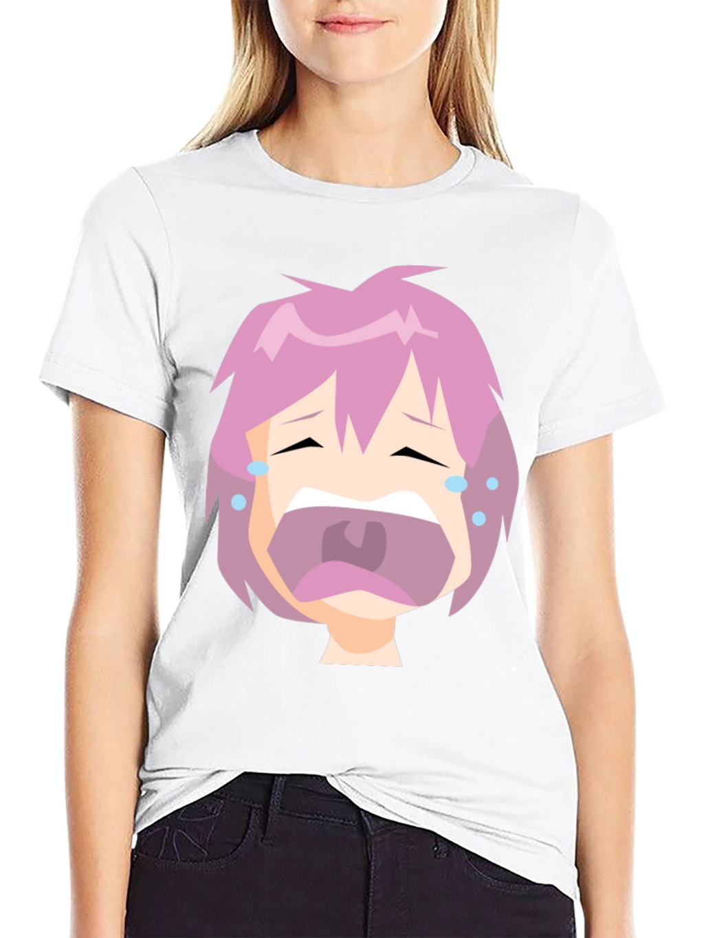 Crying Anime Face Black T-Shirt