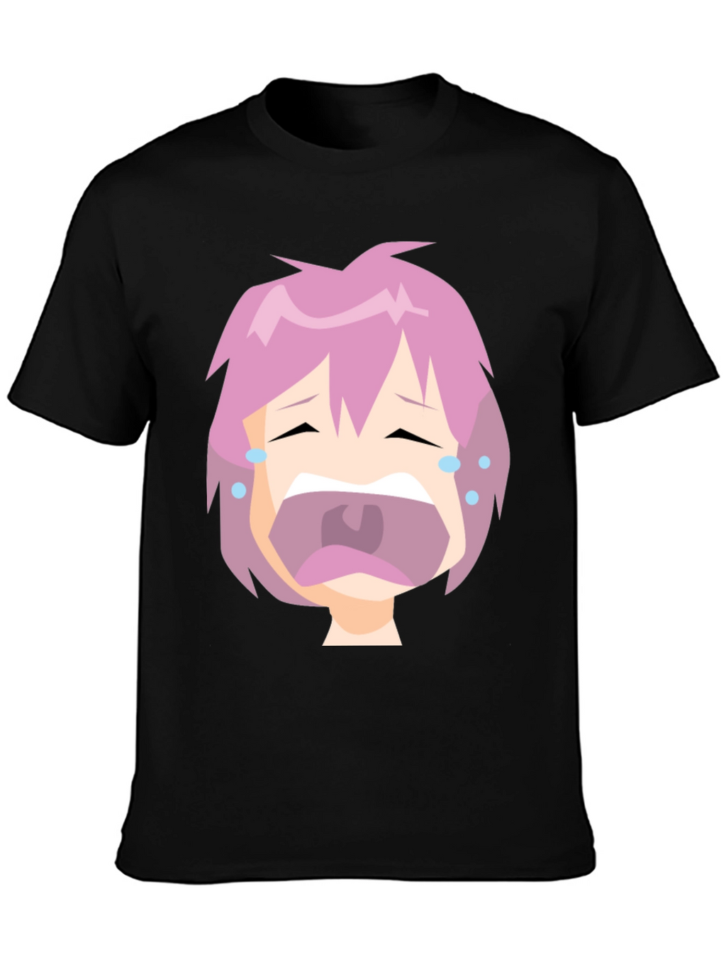 Crying Anime Face Black T-Shirt