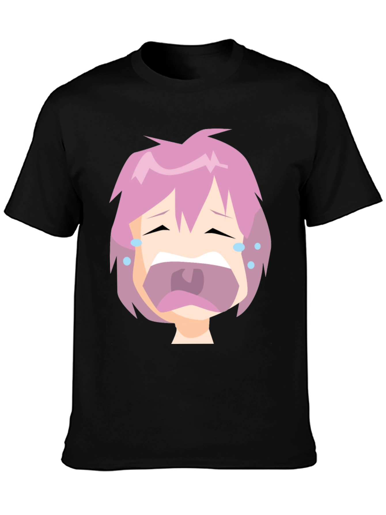 Crying Anime Face Black T-Shirt