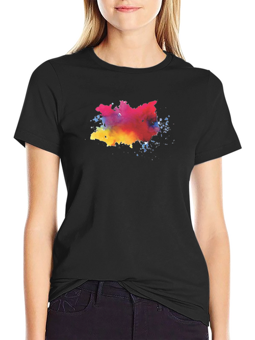 Abstract Watercolor Splash Graphic Black T-Shirt