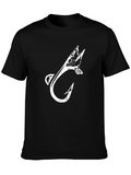 Fishing Hook & Fish Graphic T-Shirt - Black