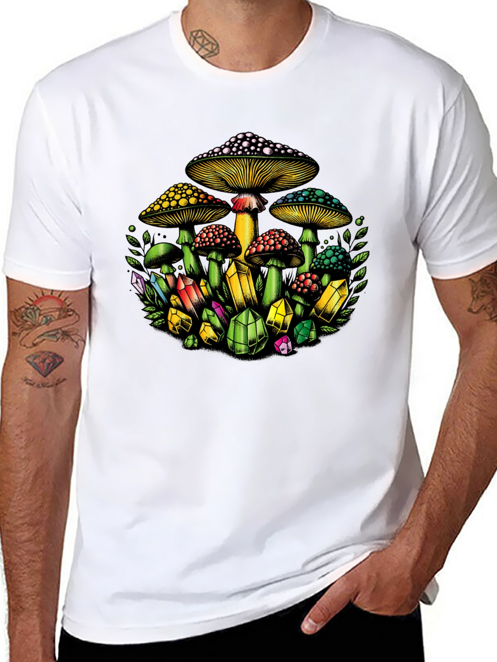 Mushroom and Crystal Graphic T-Shirt
