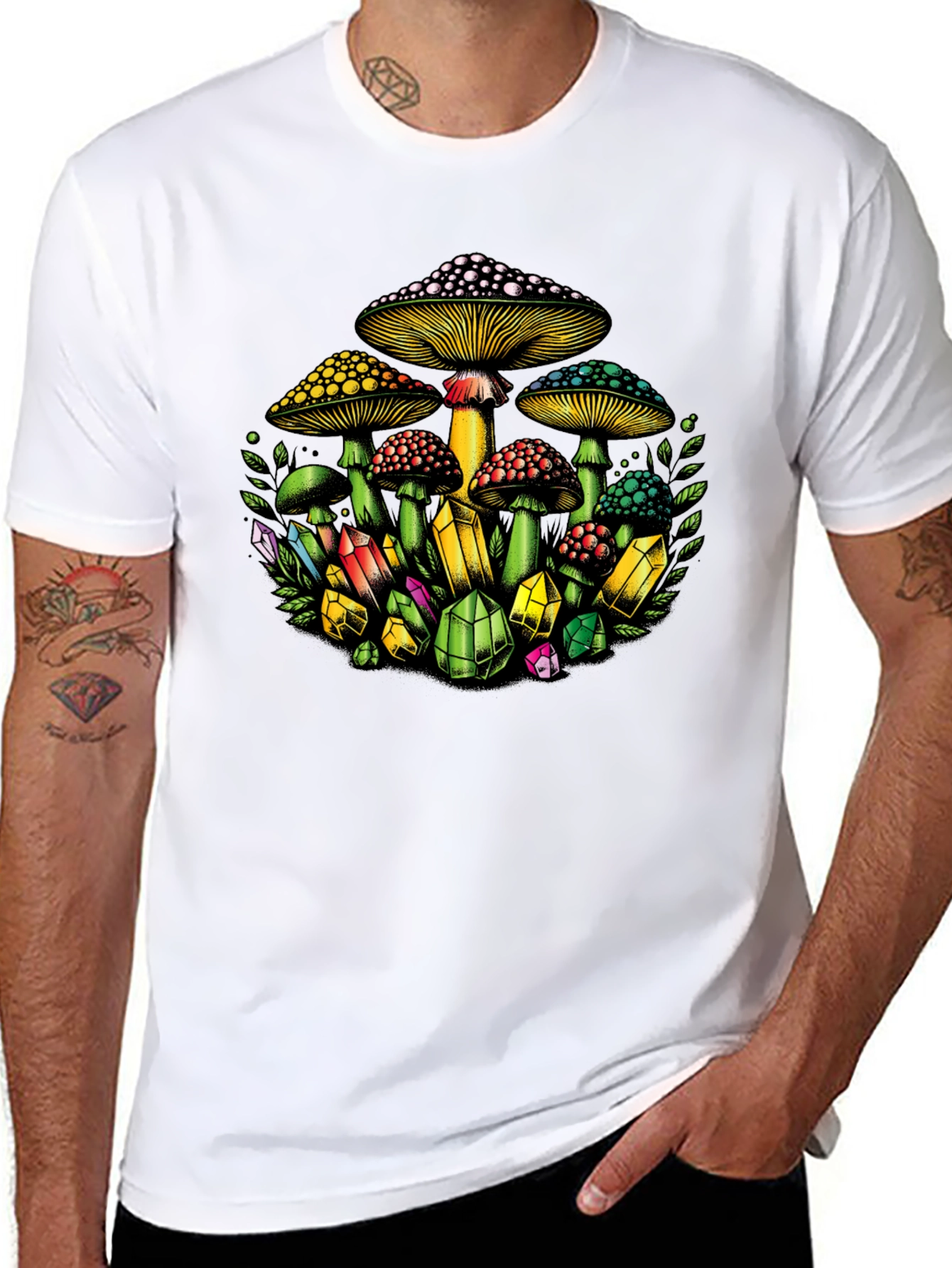 Mushroom and Crystal Graphic T-Shirt