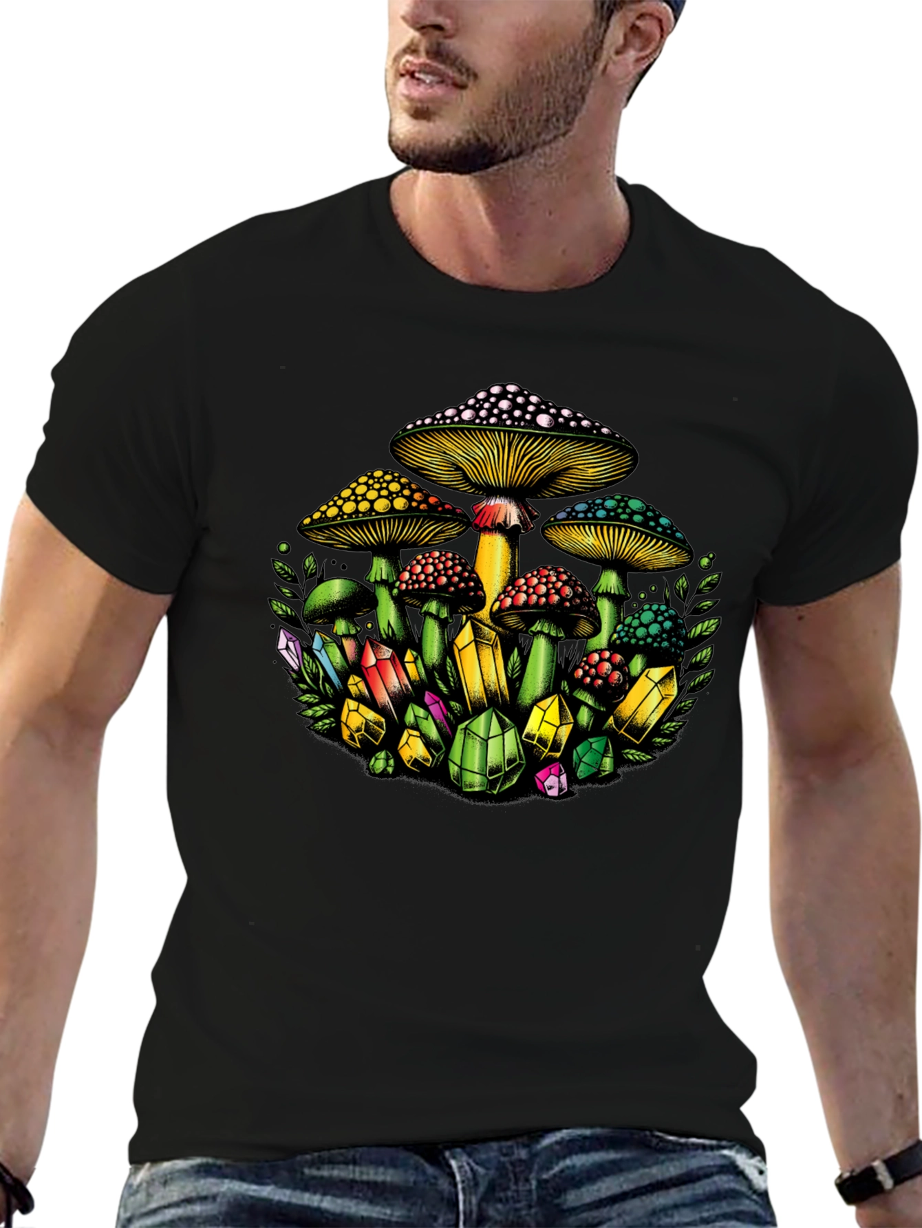 Mushroom and Crystal Graphic T-Shirt