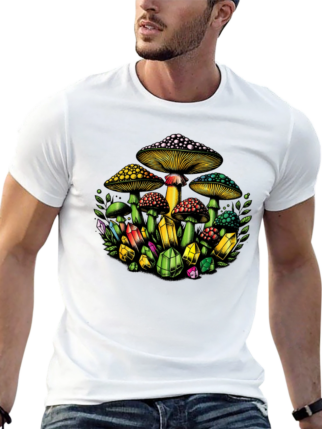 Mushroom and Crystal Graphic T-Shirt