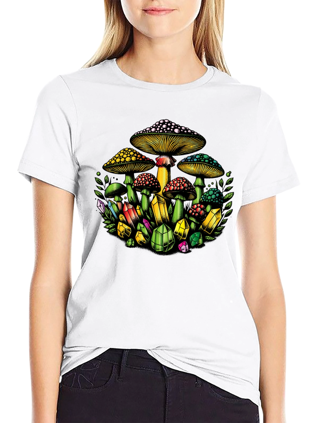 Mushroom and Crystal Graphic T-Shirt