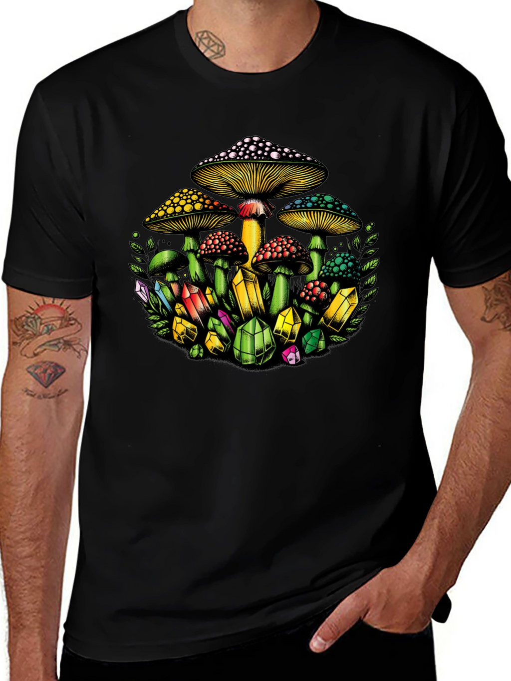 Mushroom and Crystal Graphic T-Shirt