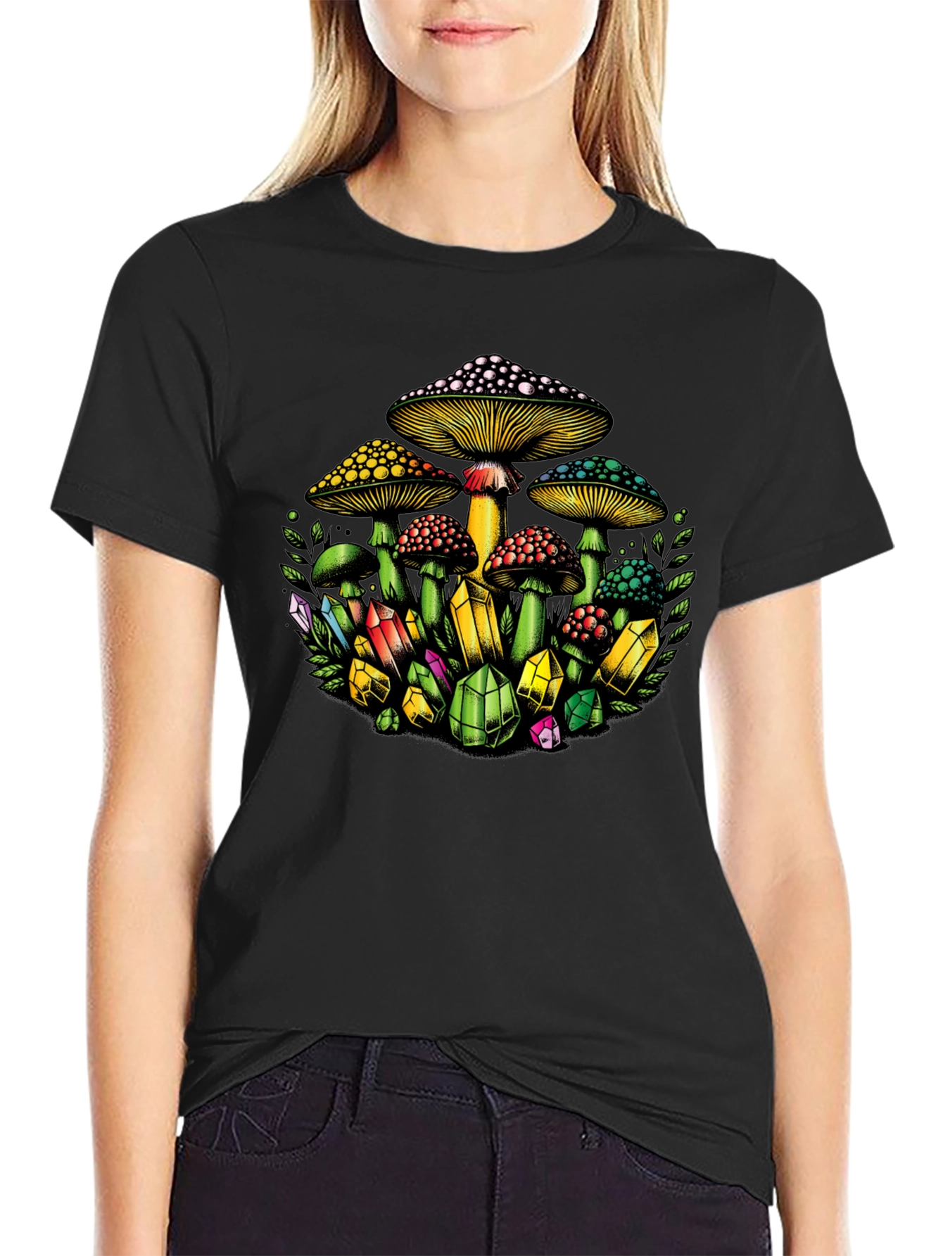 Mushroom and Crystal Graphic T-Shirt