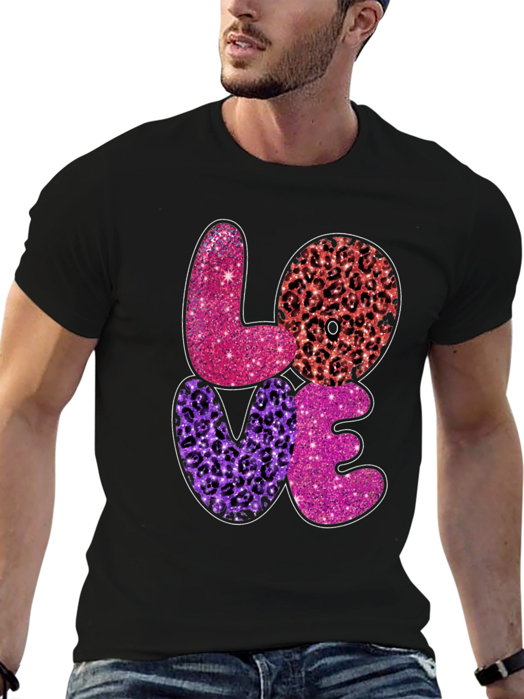 LOVE Graphic Tee - Stylish Leopard Print Valentines T-Shirt