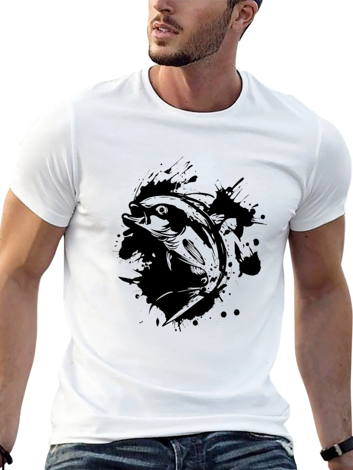 Mens Black Fish Graphic T-Shirt