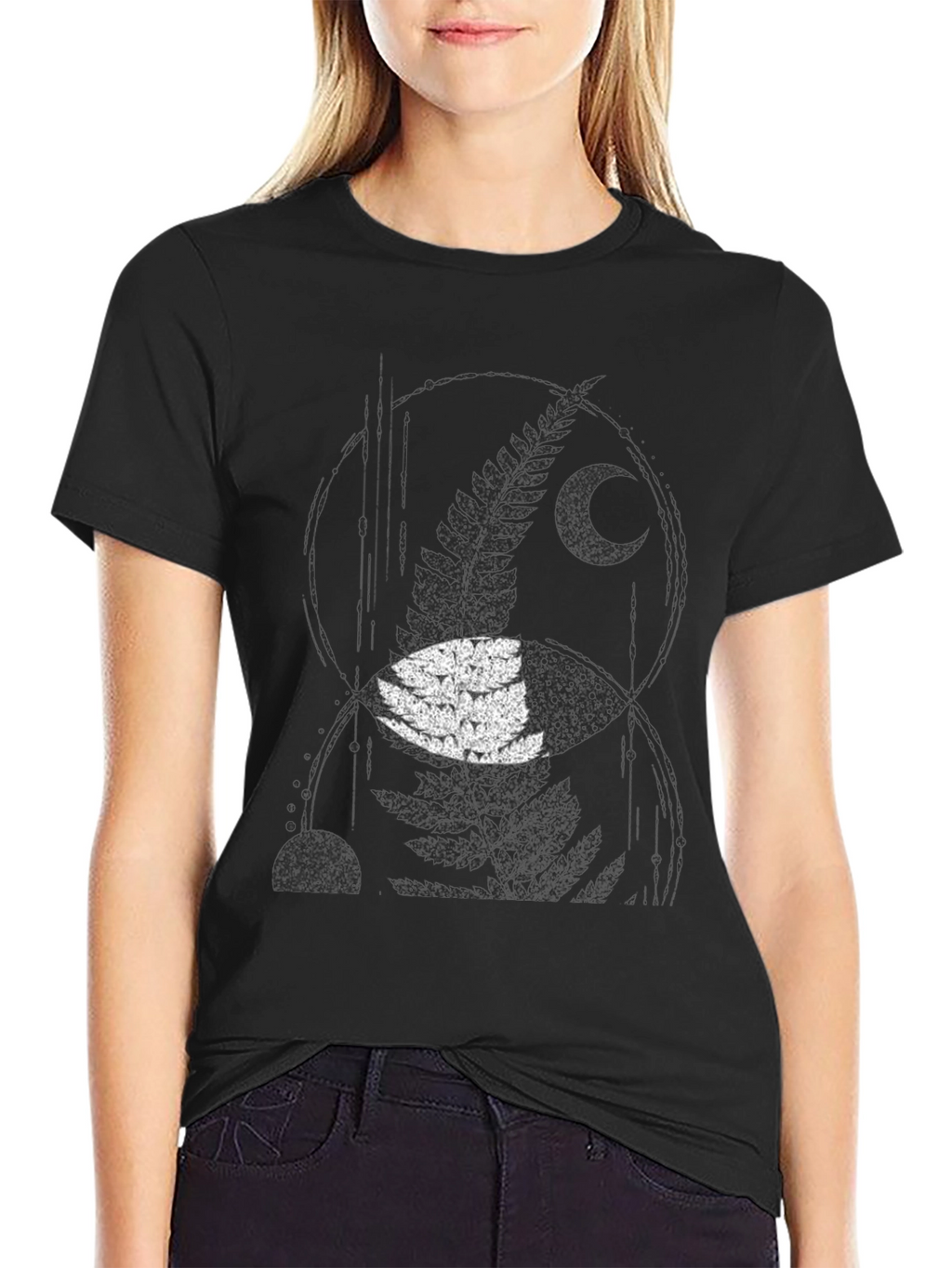 Mens Black Fern & Moon Graphic T-Shirt