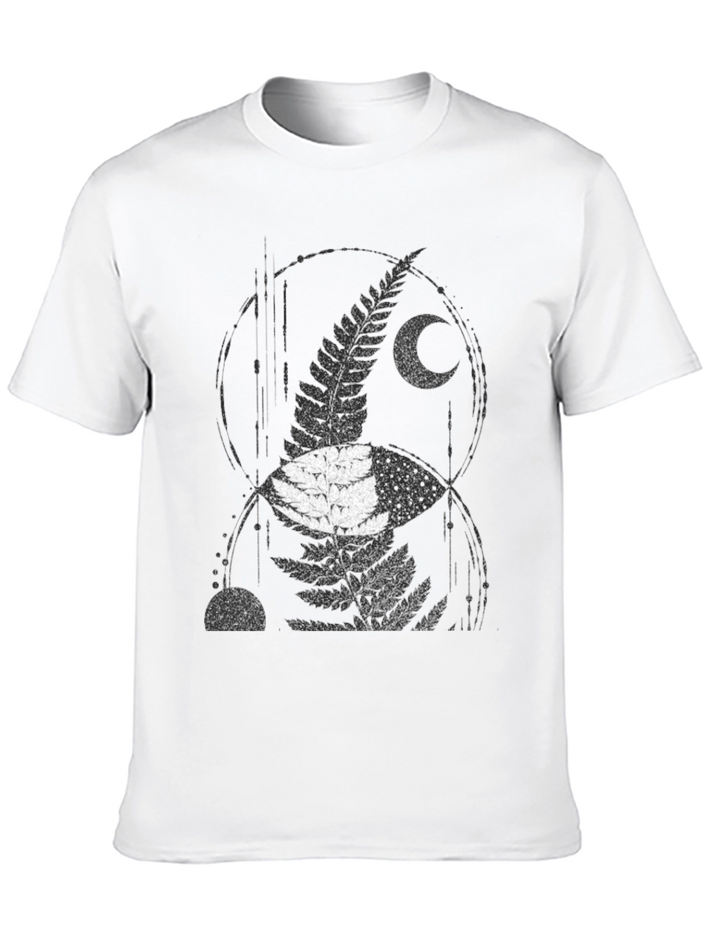 Mens Black Fern & Moon Graphic T-Shirt