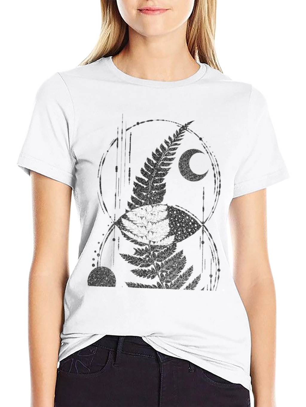 Mens Black Fern & Moon Graphic T-Shirt