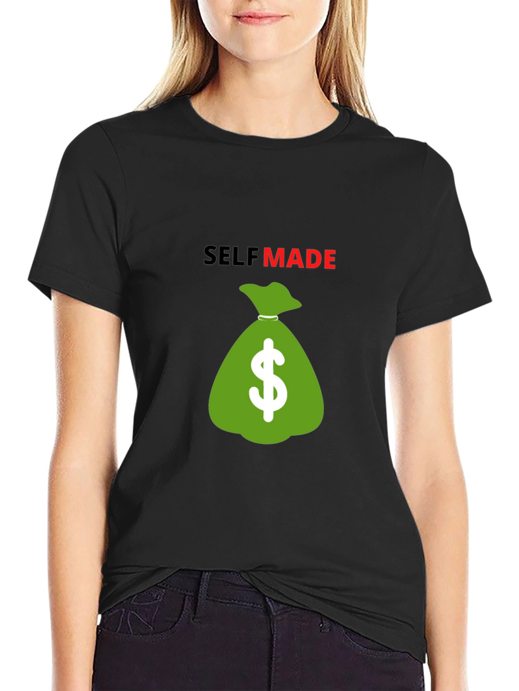 Self Made Money Bag T-Shirt - Black Cotton Blend