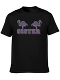 Flamingo Sister Graphic T-Shirt - Black