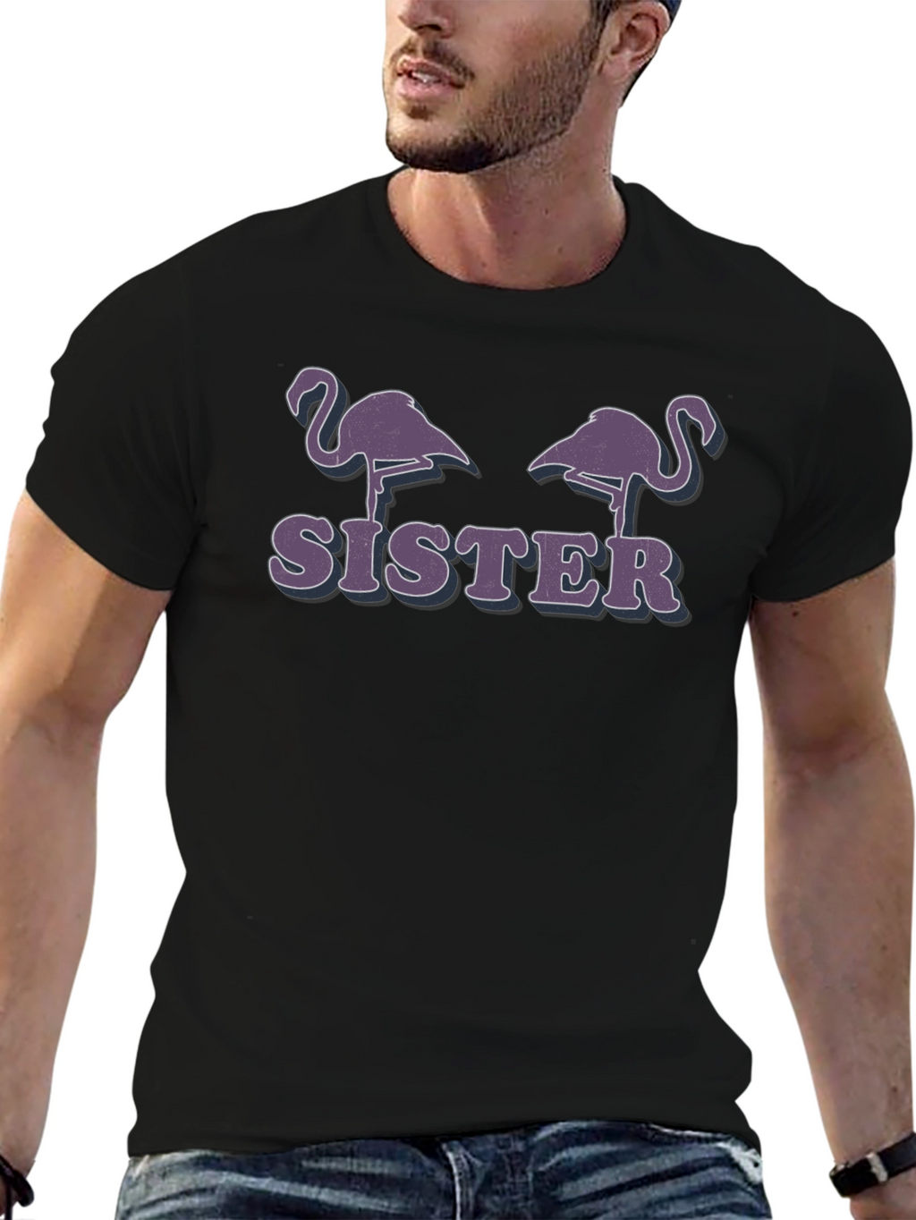 Flamingo Sister Graphic T-Shirt - Black