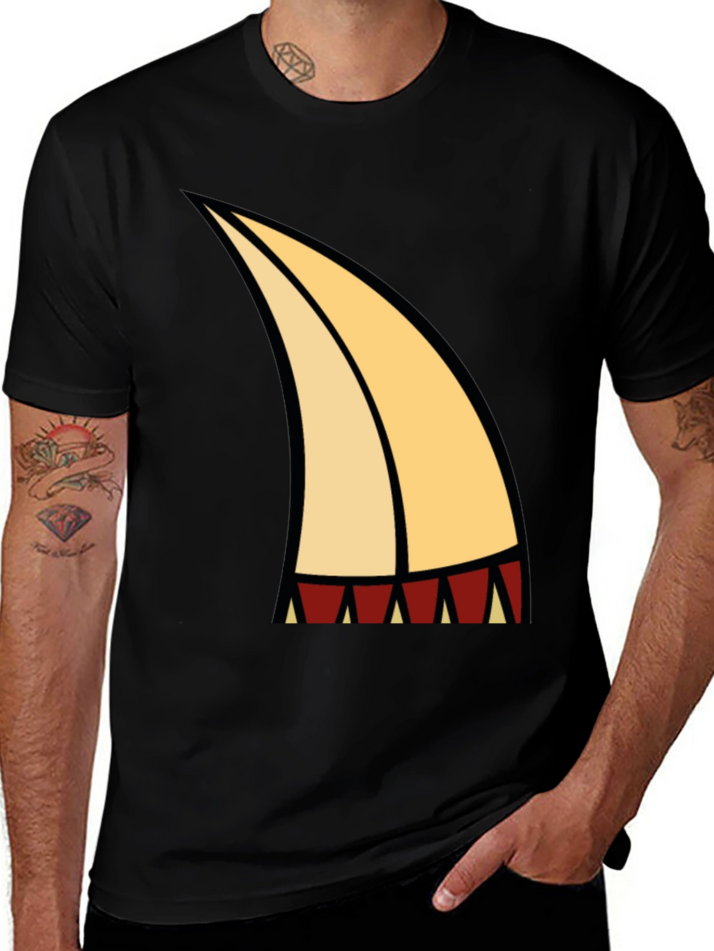 Cartoon Tooth Graphic Tee - Black