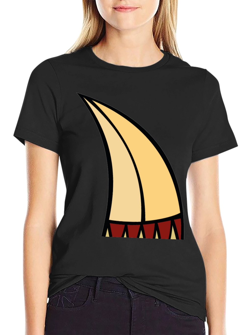 Cartoon Tooth Graphic Tee - Black