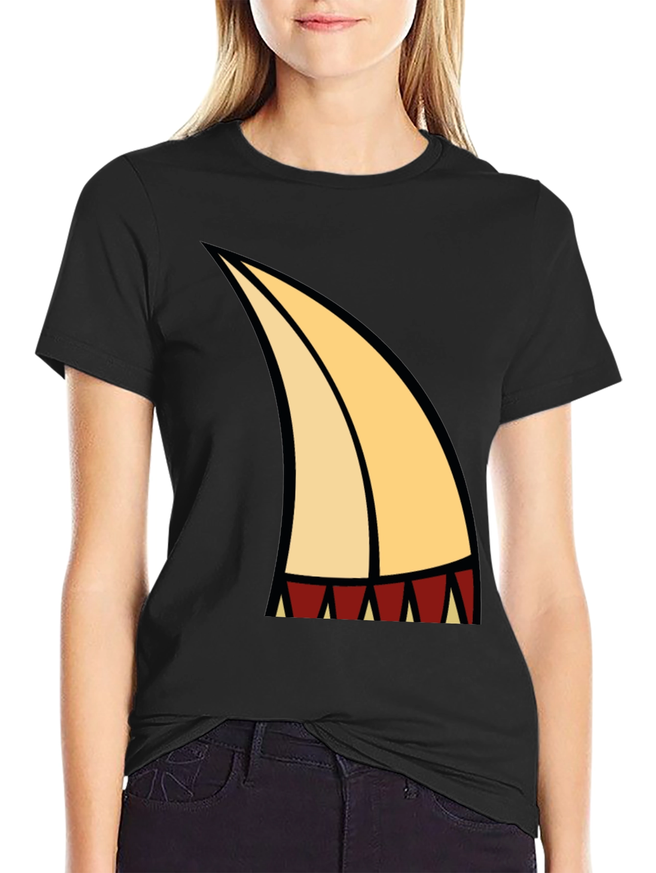 Cartoon Tooth Graphic Tee - Black