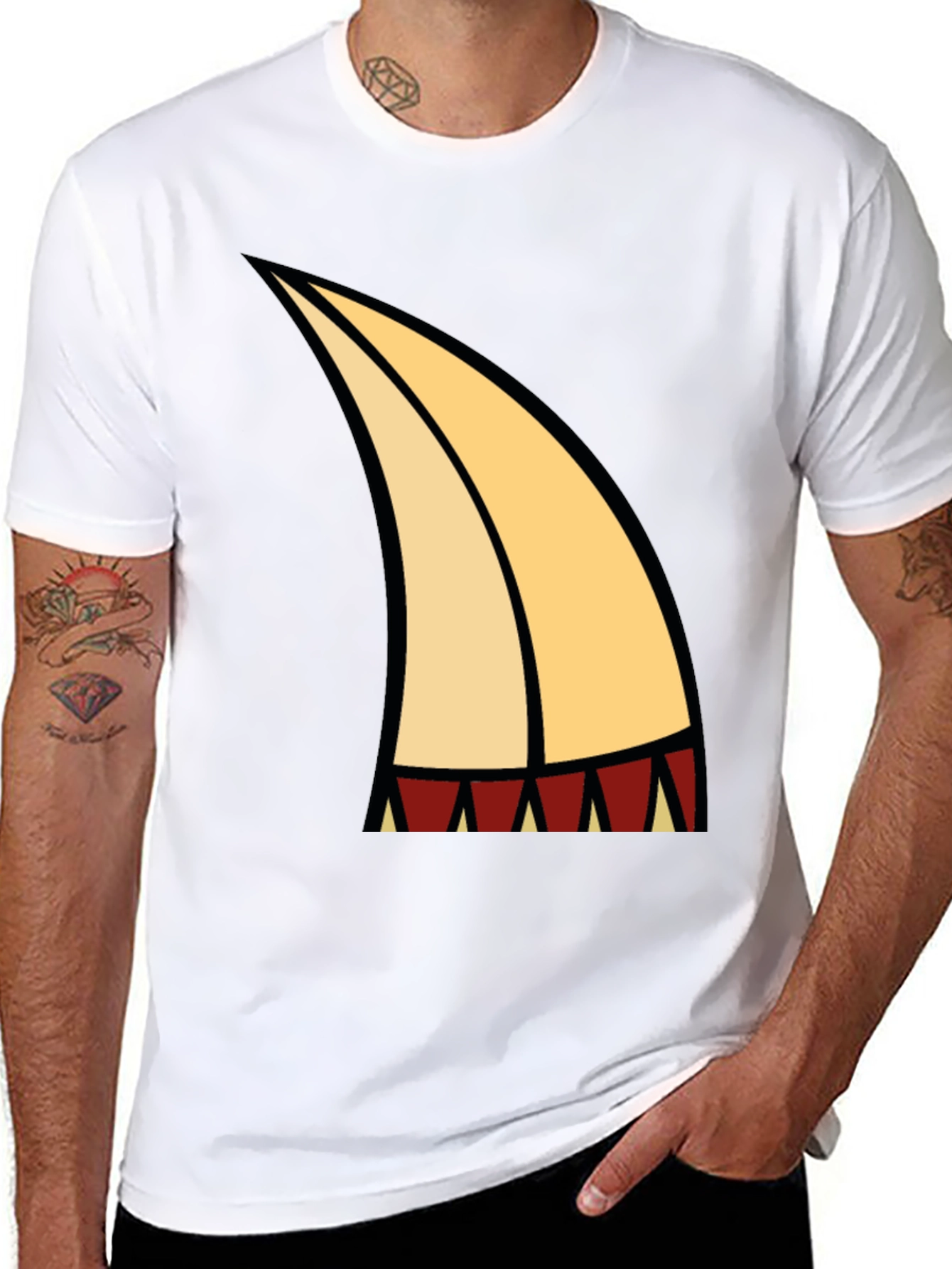 Cartoon Tooth Graphic Tee - Black