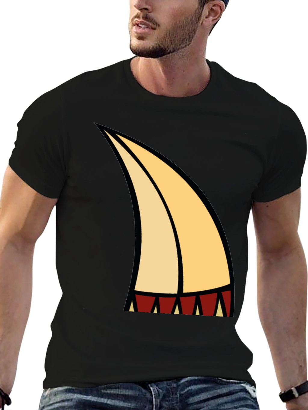 Cartoon Tooth Graphic Tee - Black