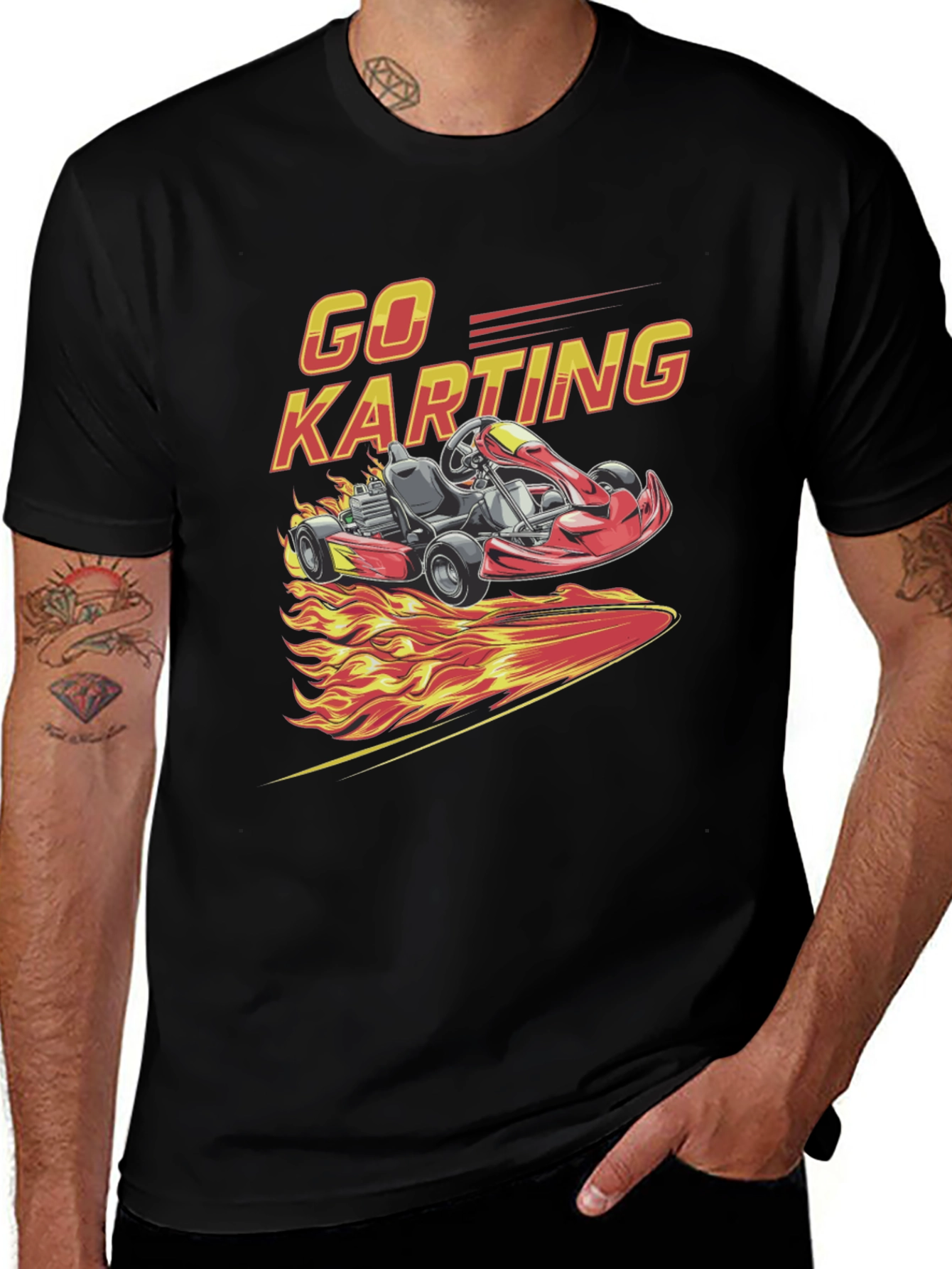 Go Karting Graphic T-Shirt - Racing Flames Design