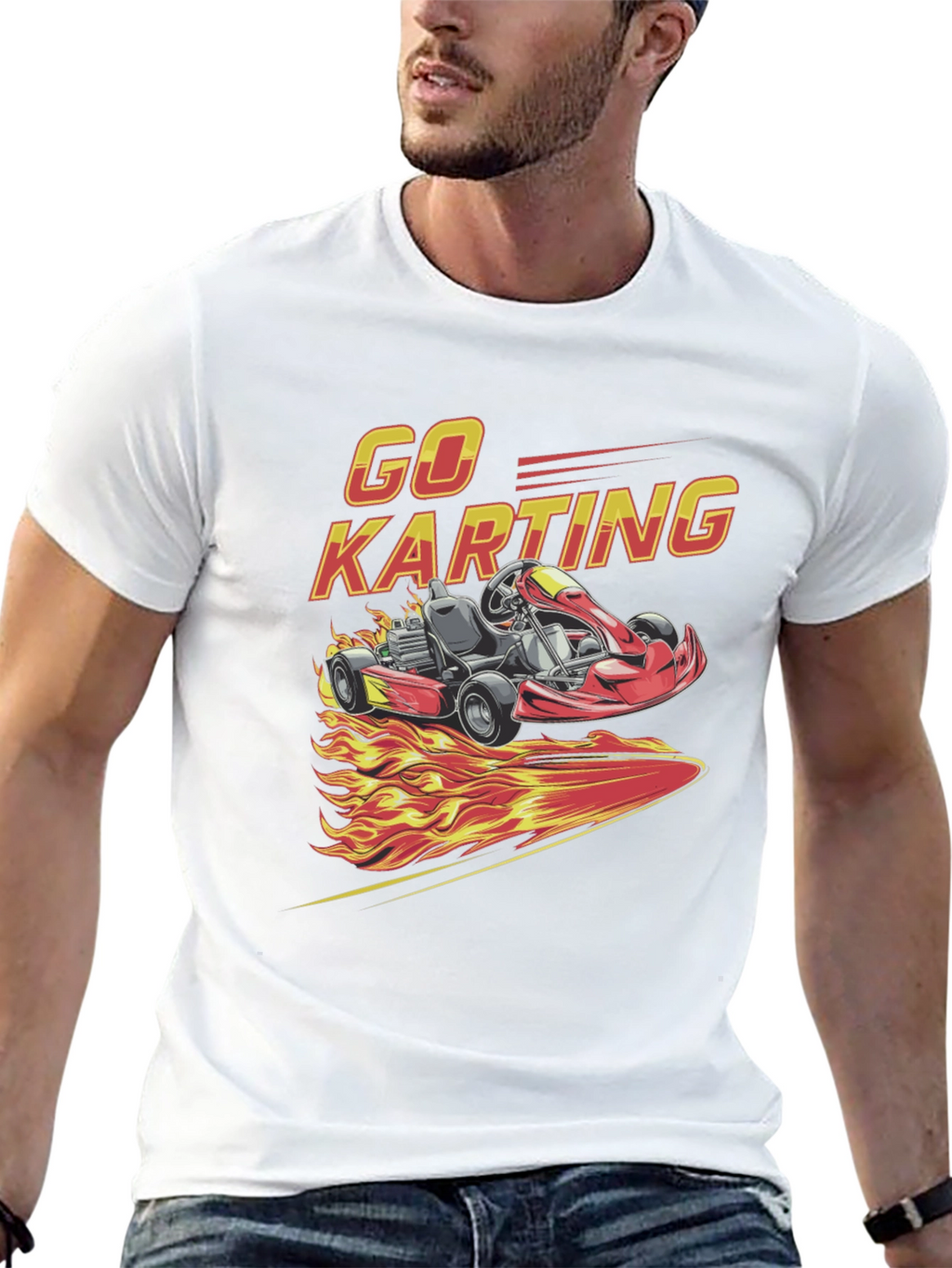 Go Karting Graphic T-Shirt - Racing Flames Design