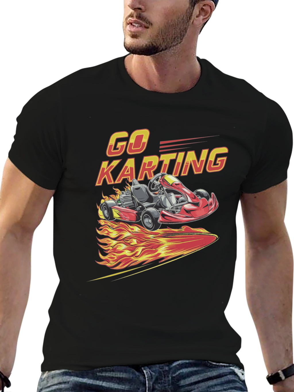 Go Karting Graphic T-Shirt - Racing Flames Design