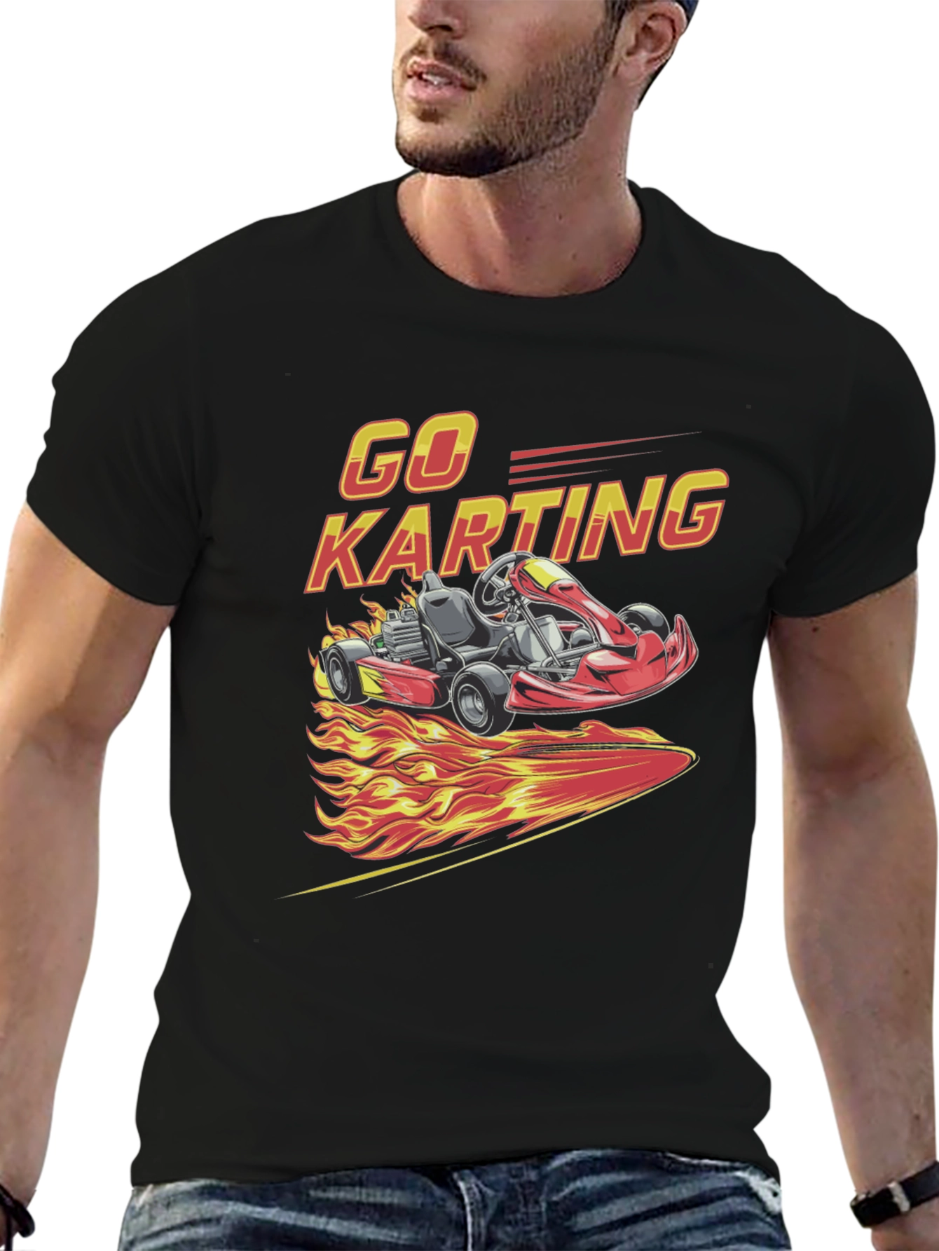 Go Karting Graphic T-Shirt - Racing Flames Design