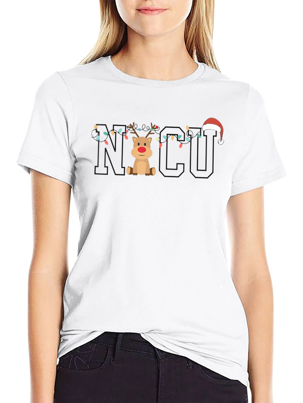 Christmas NICU Reindeer Lights T-Shirt