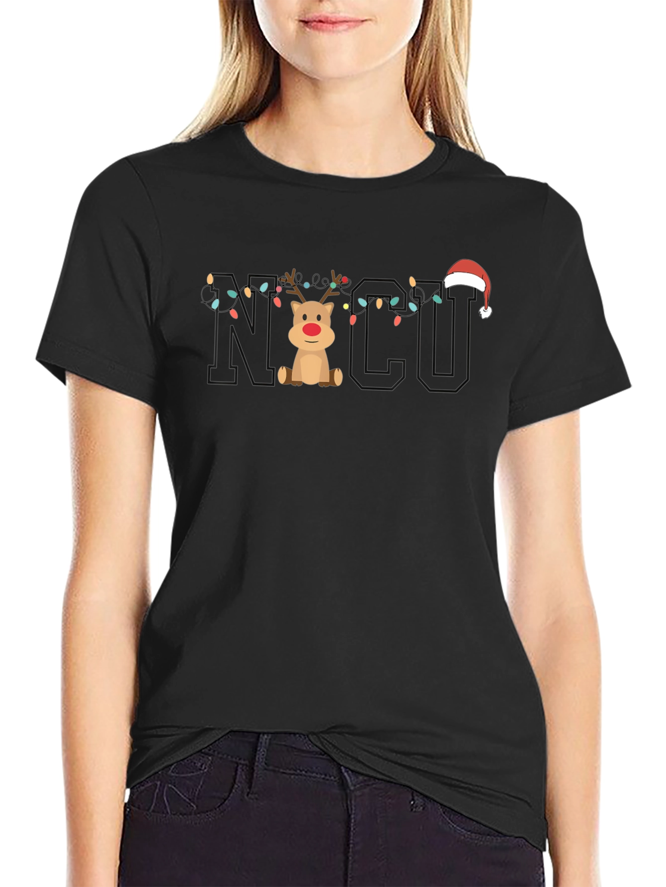 Christmas NICU Reindeer Lights T-Shirt