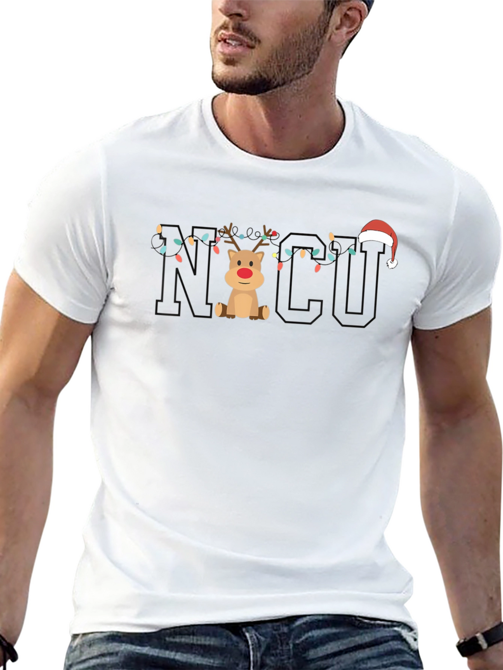 Christmas NICU Reindeer Lights T-Shirt