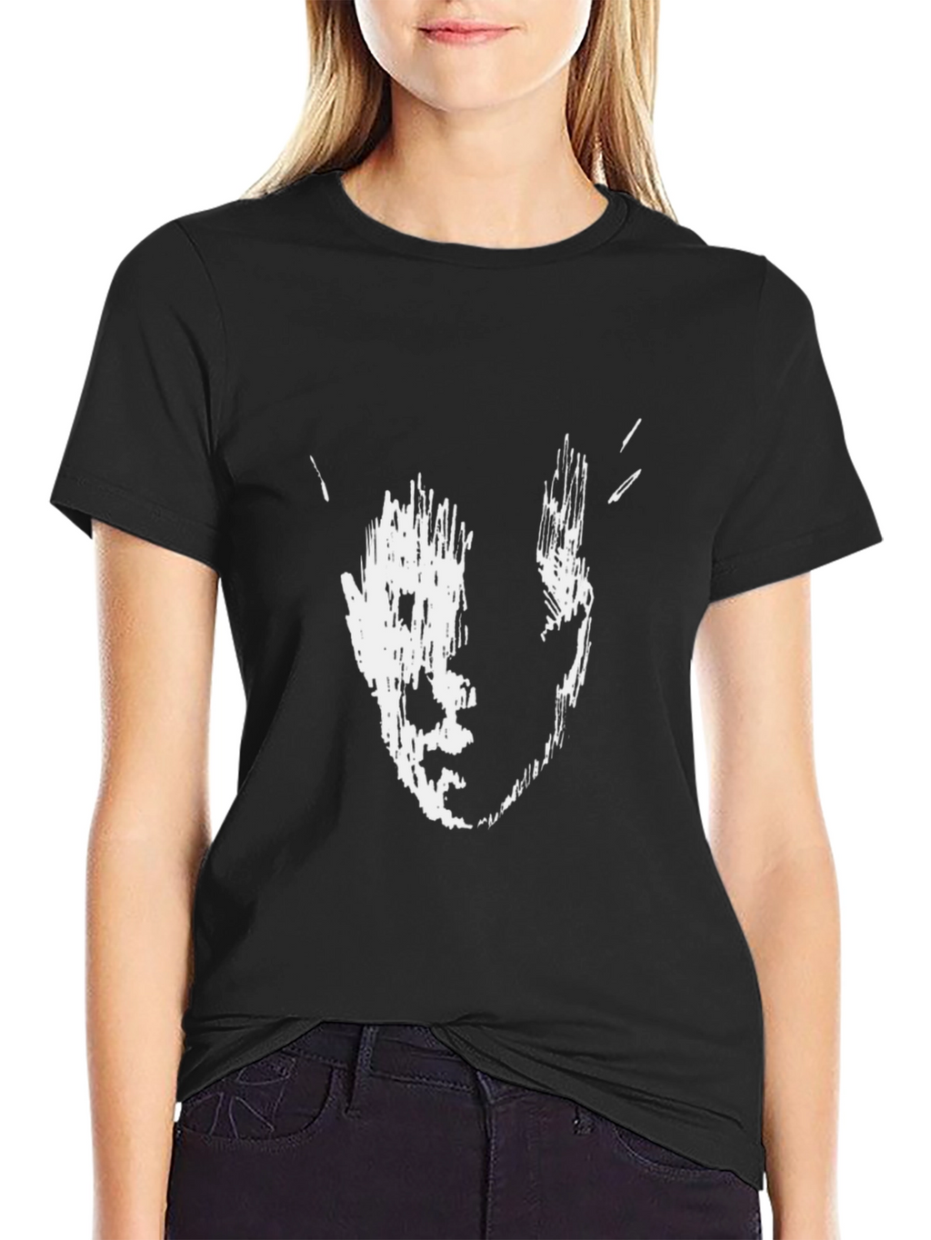 Abstract Face Print Black T-Shirt
