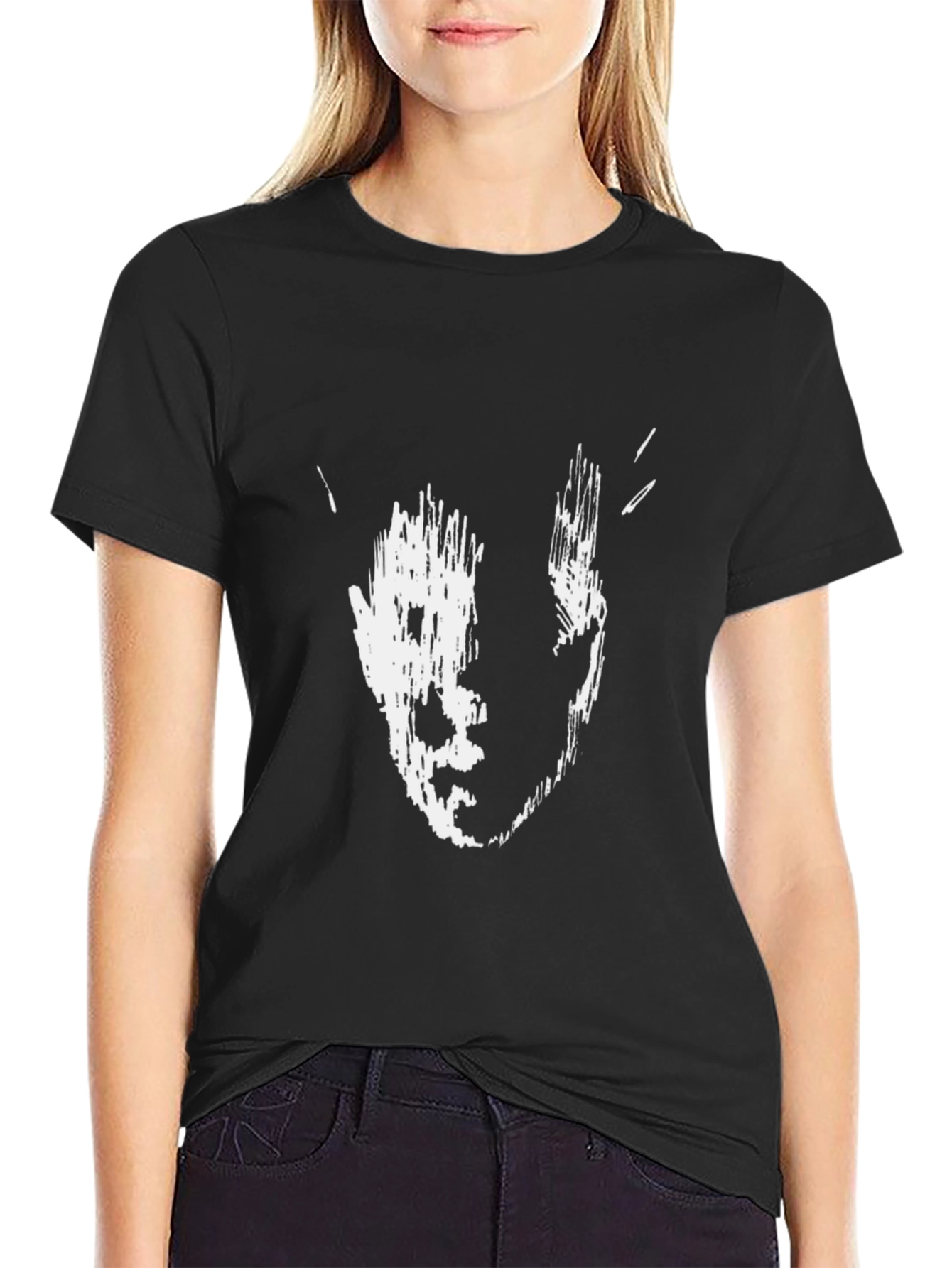 Abstract Face Print Black T-Shirt