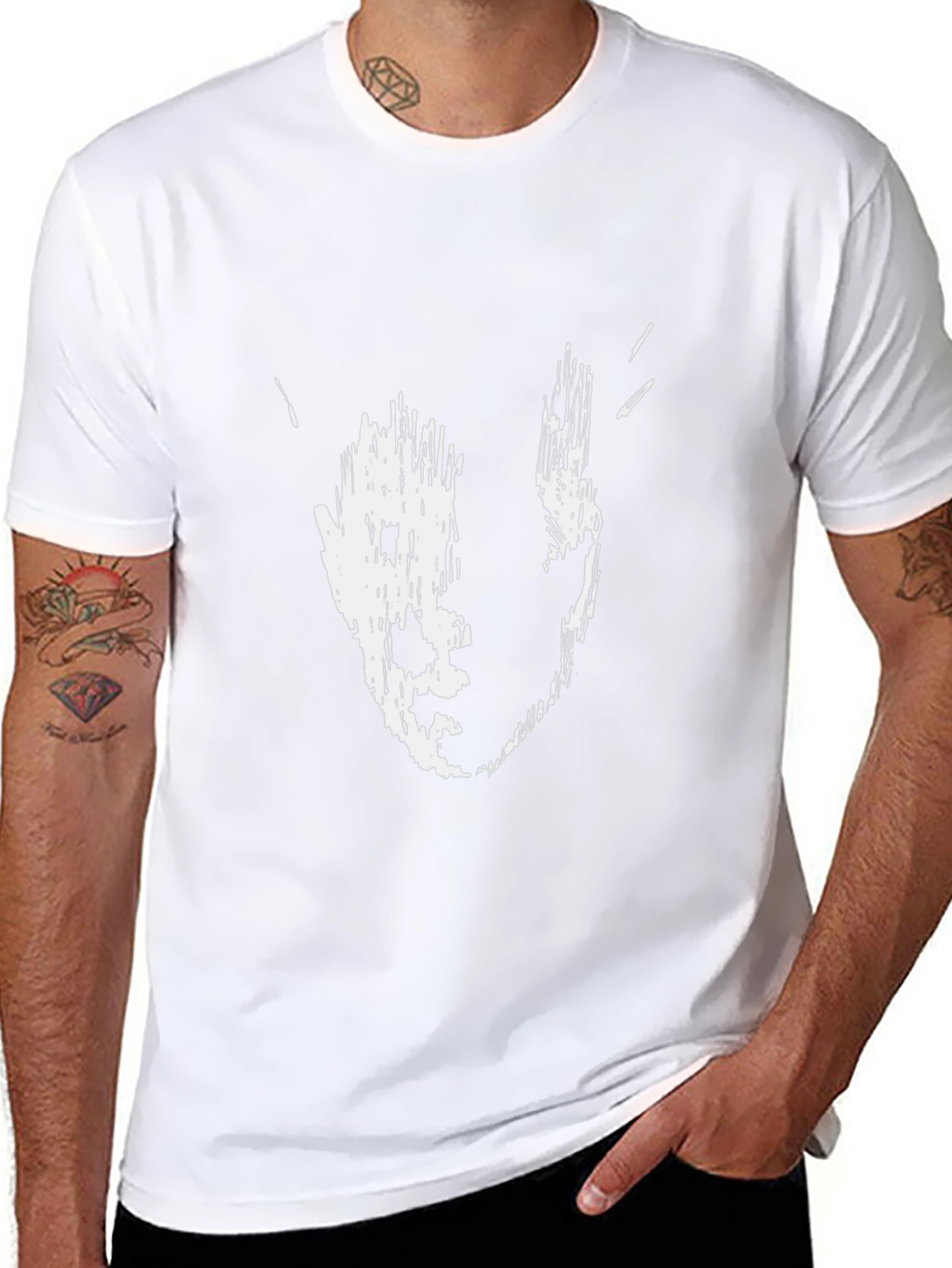 Abstract Face Print Black T-Shirt