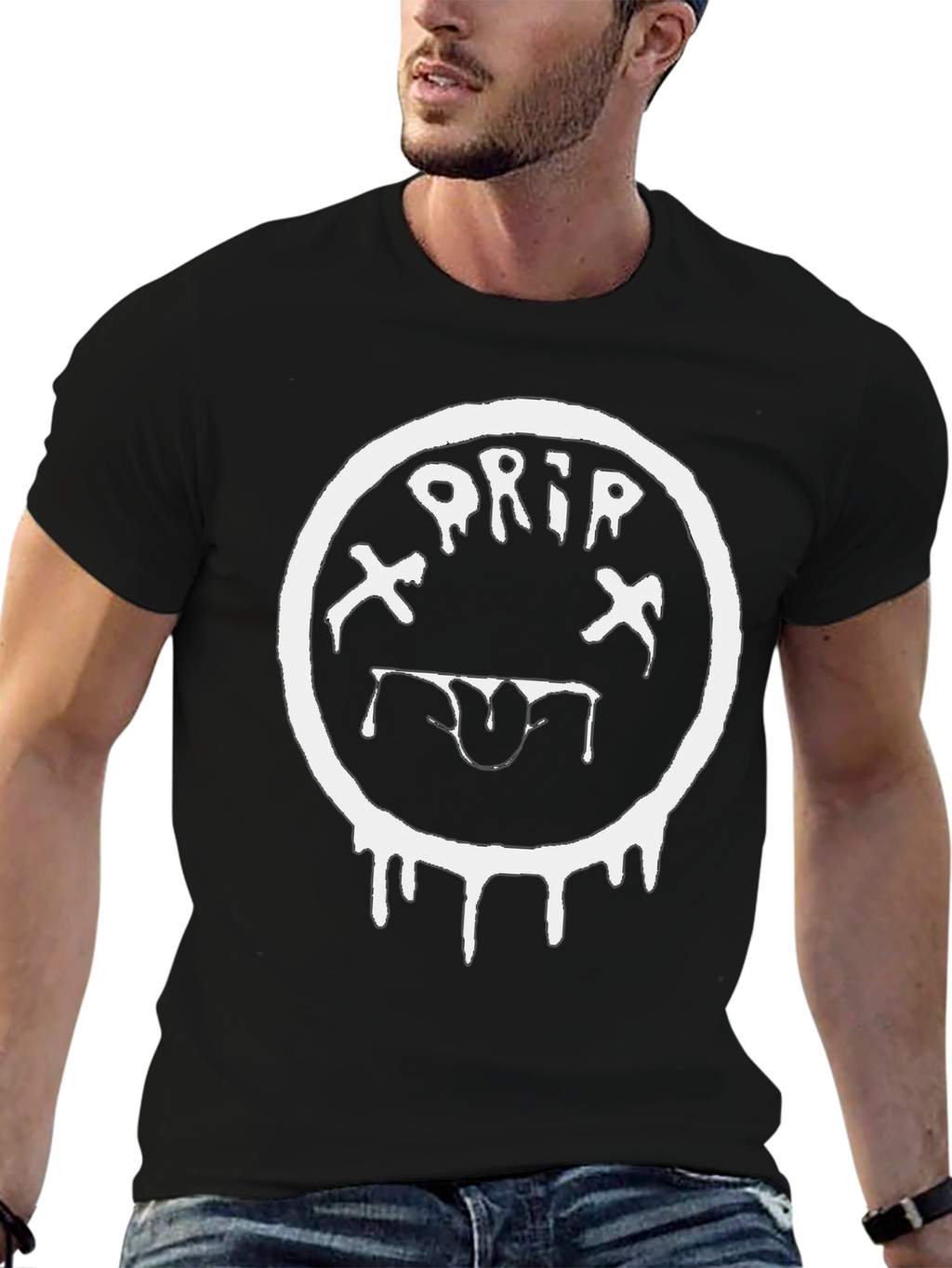 Drip Smiley Face Black T-Shirt - Unique Graphic Tee