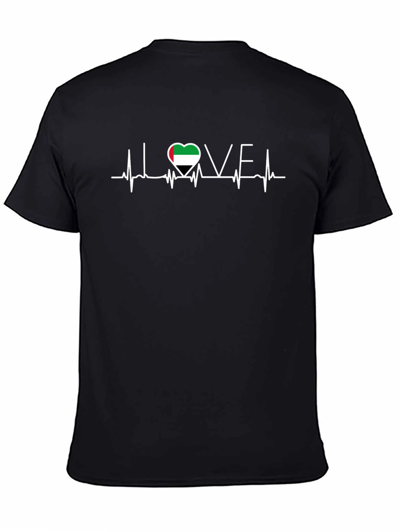 UAE Flag Heartbeat Love T-Shirt - Black