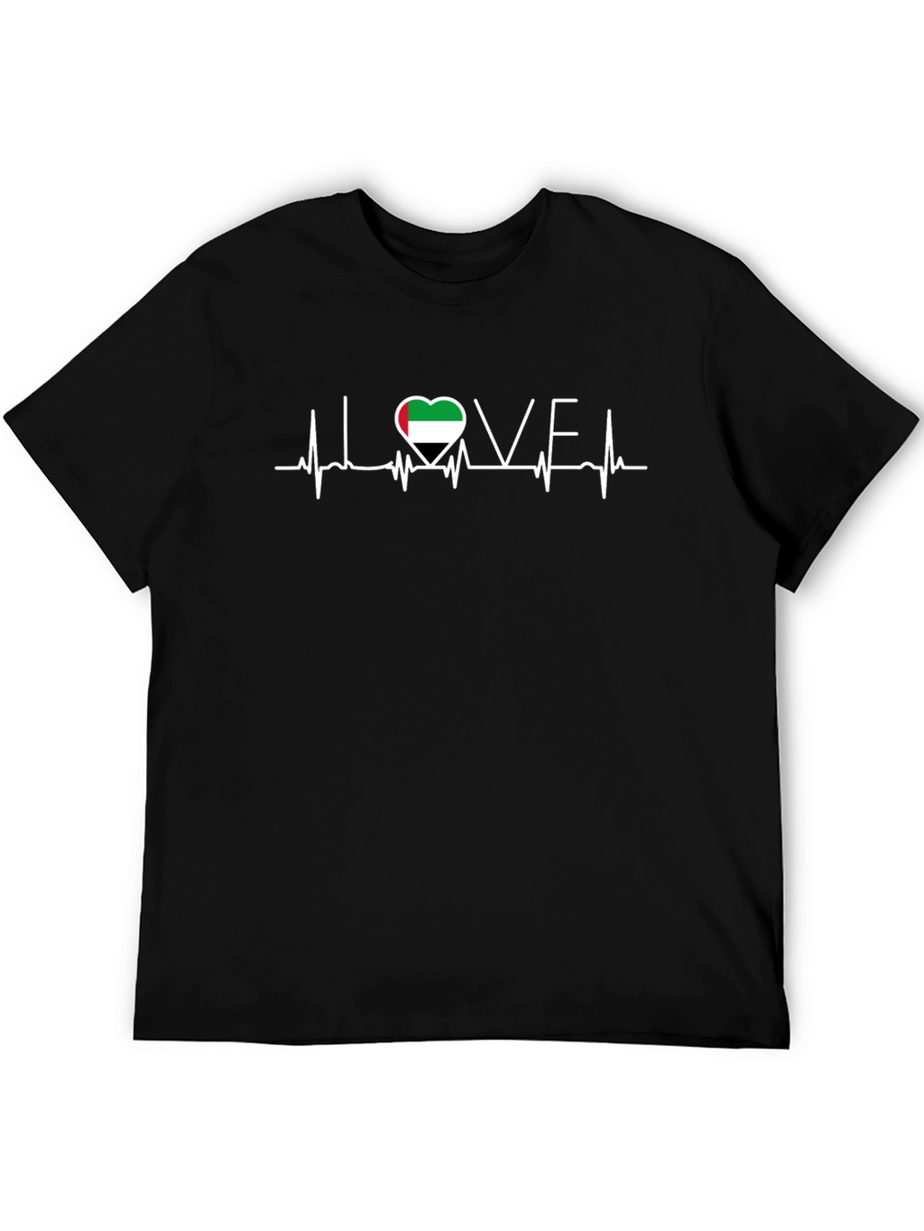 UAE Flag Heartbeat Love T-Shirt - Black