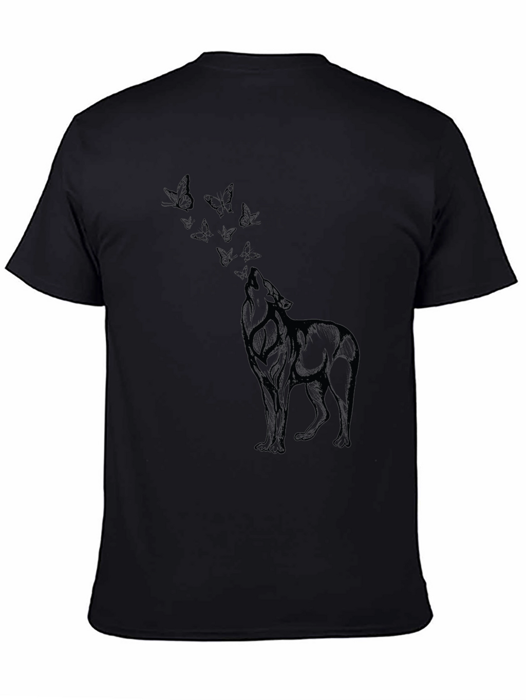 Wolf & Butterfly Graphic Tee - Black